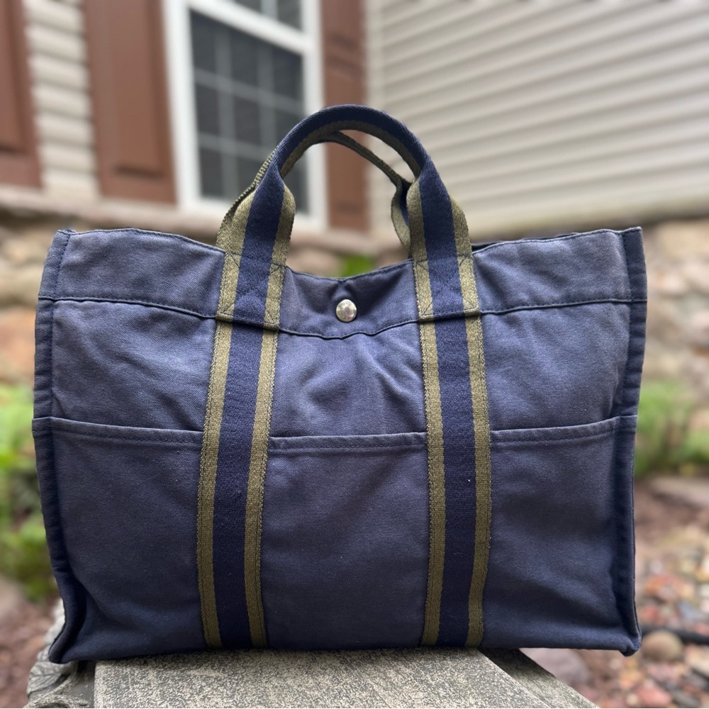 Hermes Navy and Olive Tote Bag EUC - Picture 2 of 11